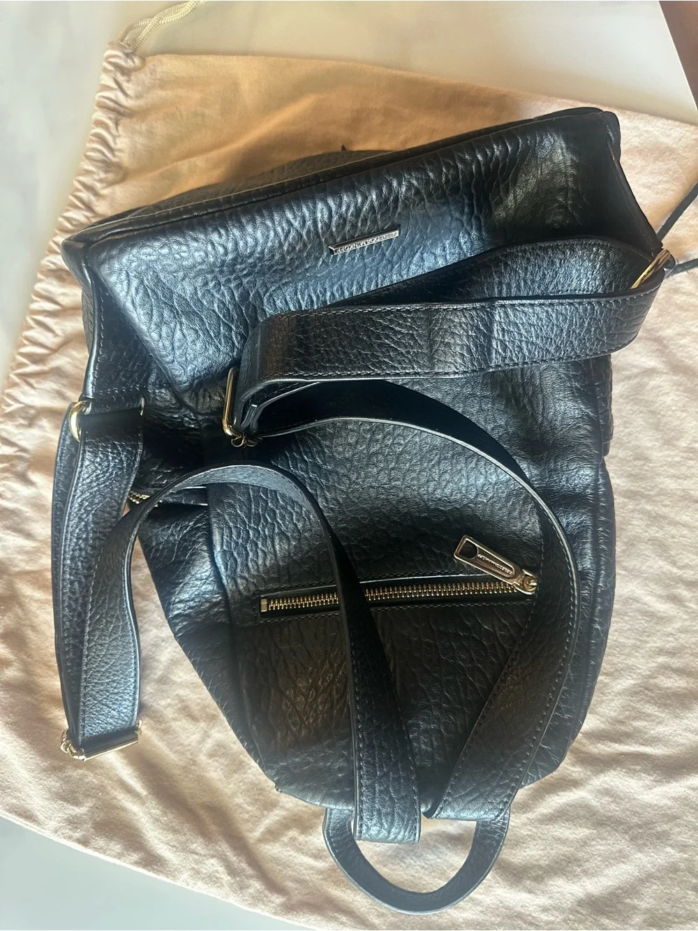 Rebecca Minkoff Julian Black Leather Backpack with Gold-Tone Hardware